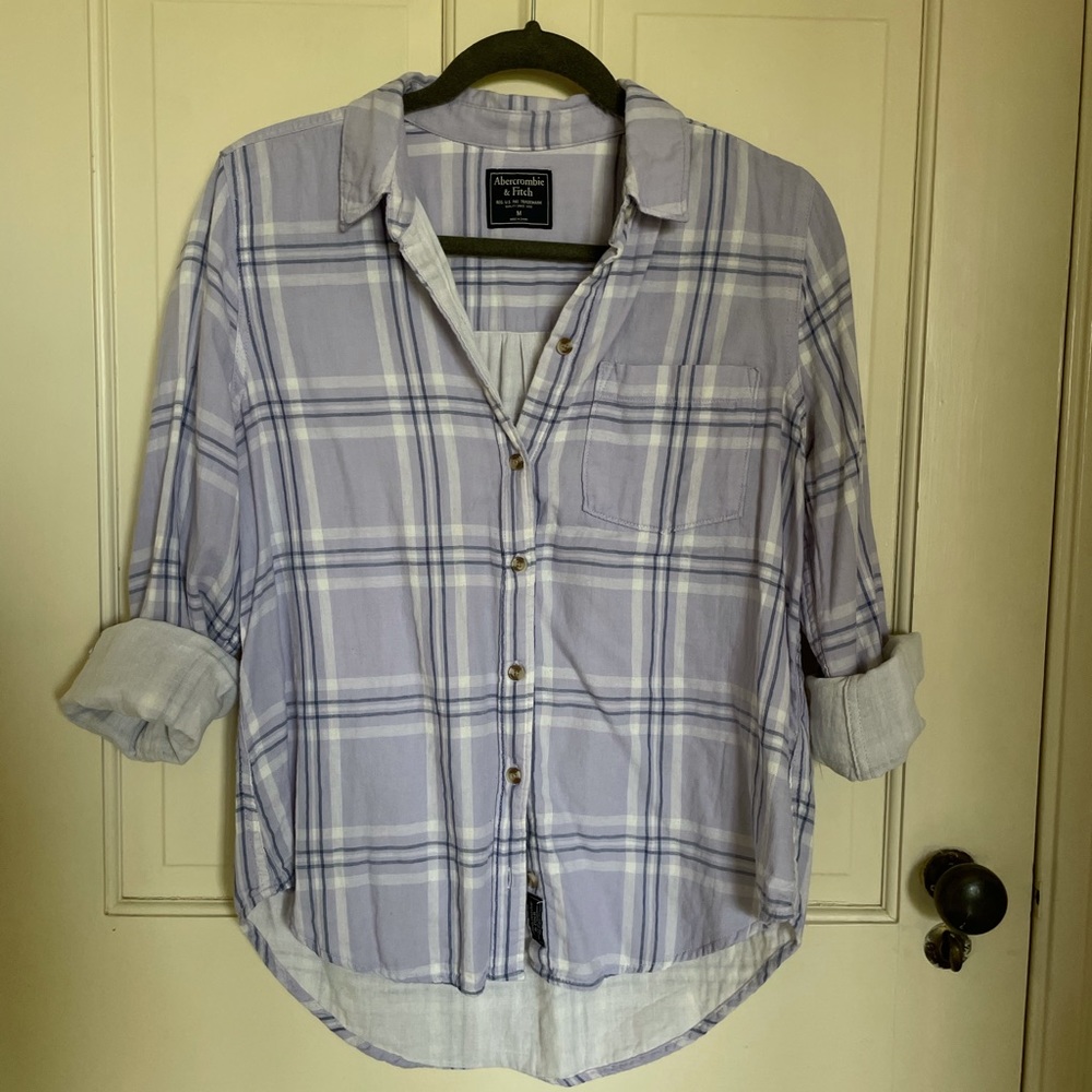 A & F Lilac Plaid Button-Up Shirt